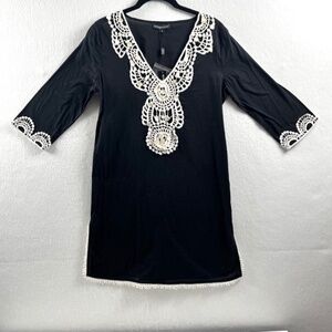 NWT SPIAGGIA DOLCE Black w Lace Cover-up Tunic Beachwear Women's Size Small